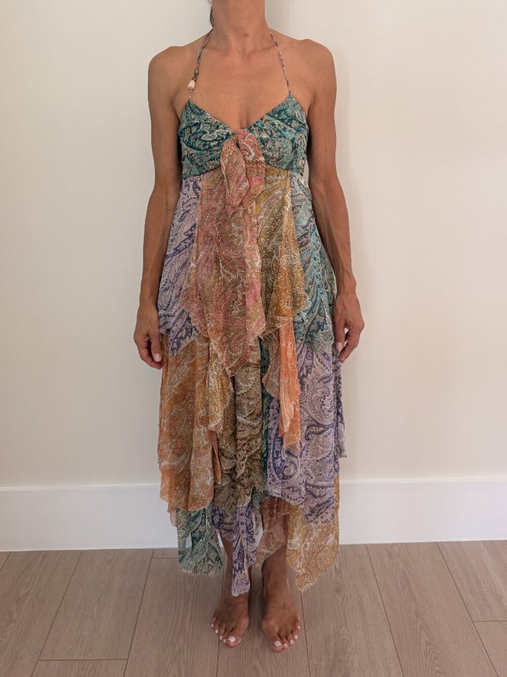 Zimmermann Devi Patch Paisley Silk Halter Midi Dress Size 0